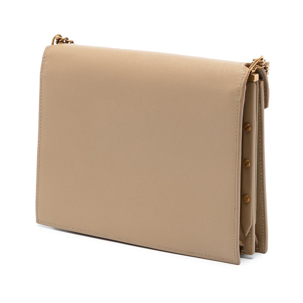 Saint Laurent B Saint Laurent Brown Beige Calf Leather Grain De Poudre Monogram Cassandra Chain Wallet Italy