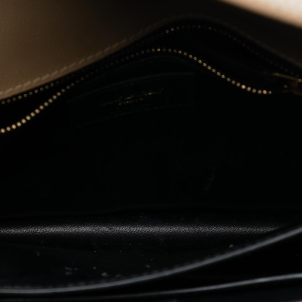 Saint Laurent B Saint Laurent Brown Beige Calf Leather Grain De Poudre Monogram Cassandra Chain Wallet Italy