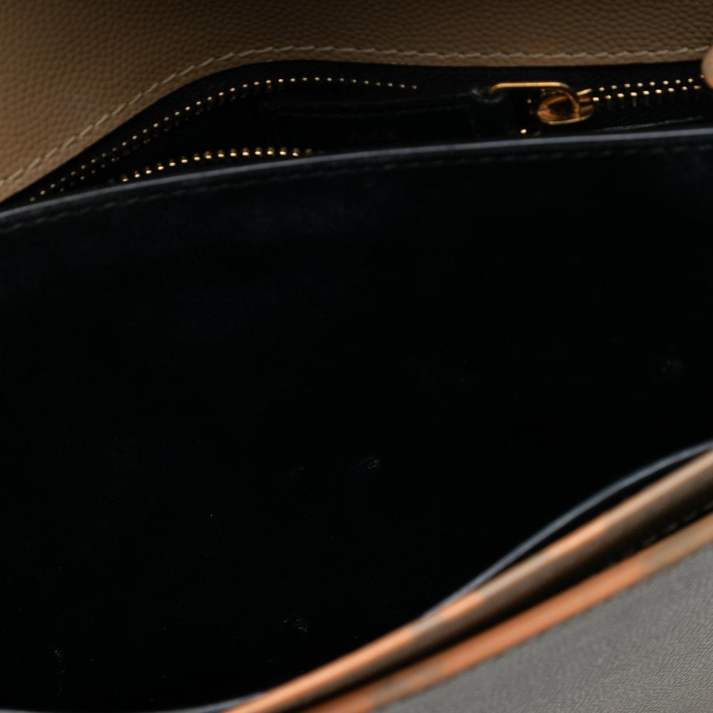 Saint Laurent B Saint Laurent Brown Beige Calf Leather Grain De Poudre Monogram Cassandra Chain Wallet Italy