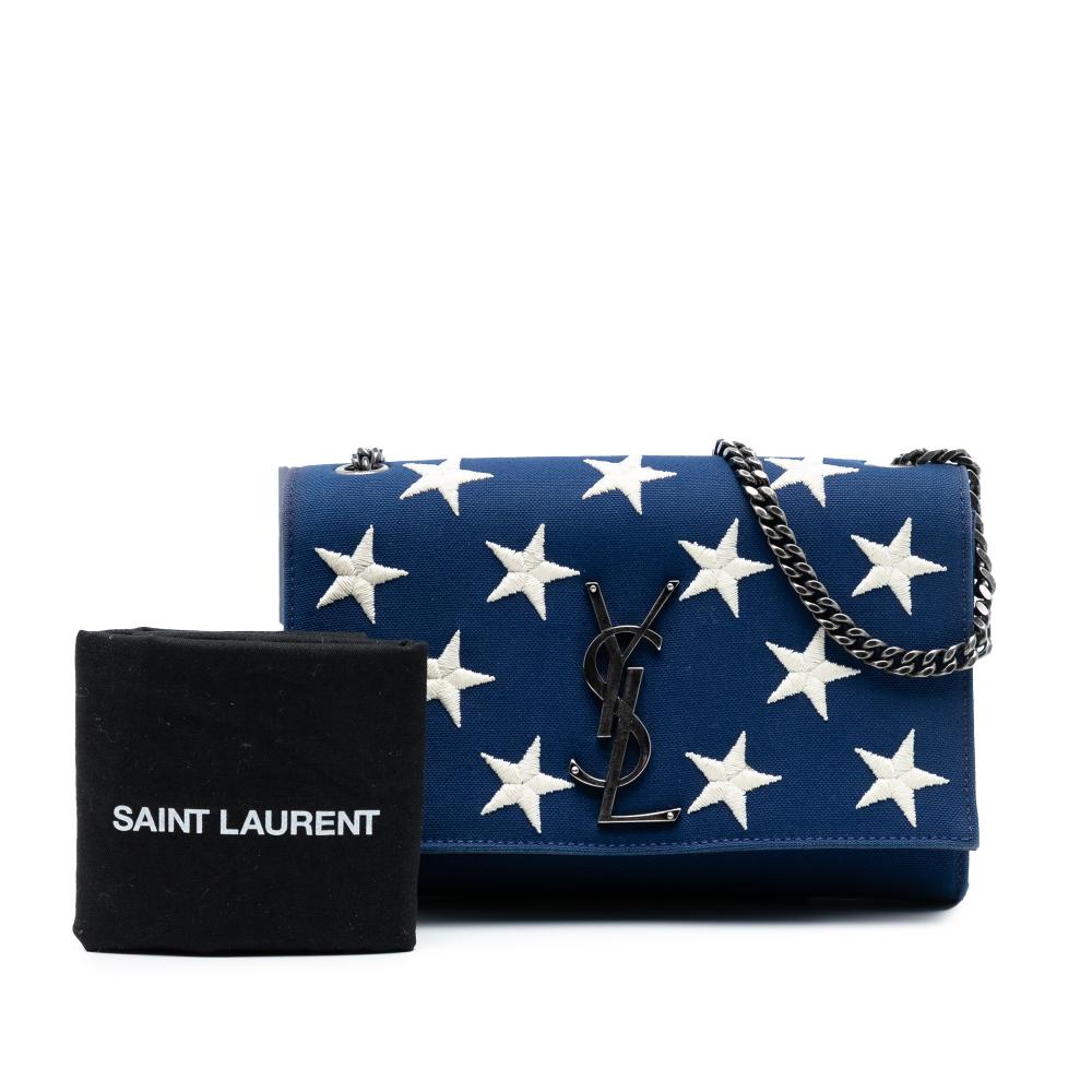 Saint Laurent B Saint Laurent Blue Canvas Fabric Small Star Embroidered Monogram Kate Crossbody Italy