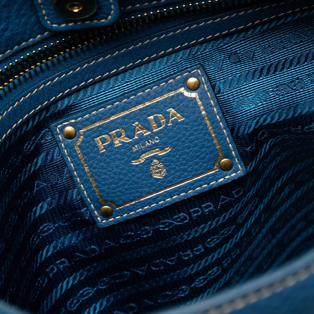 Prada B Prada Blue Light Blue Calf Leather Vitello Daino Hobo Italy
