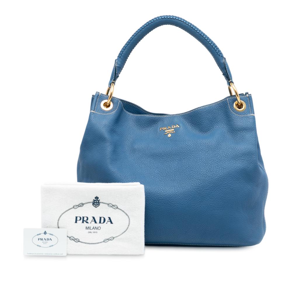 Prada B Prada Blue Light Blue Calf Leather Vitello Daino Hobo Italy