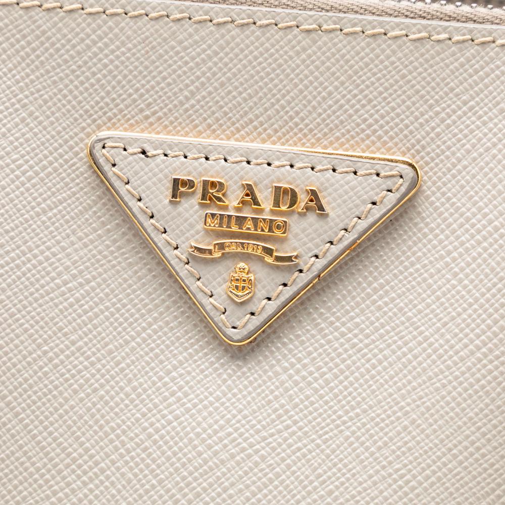 Prada B Prada Gray Light Gray Saffiano Leather Large Lux Galleria Double Zip Tote Italy