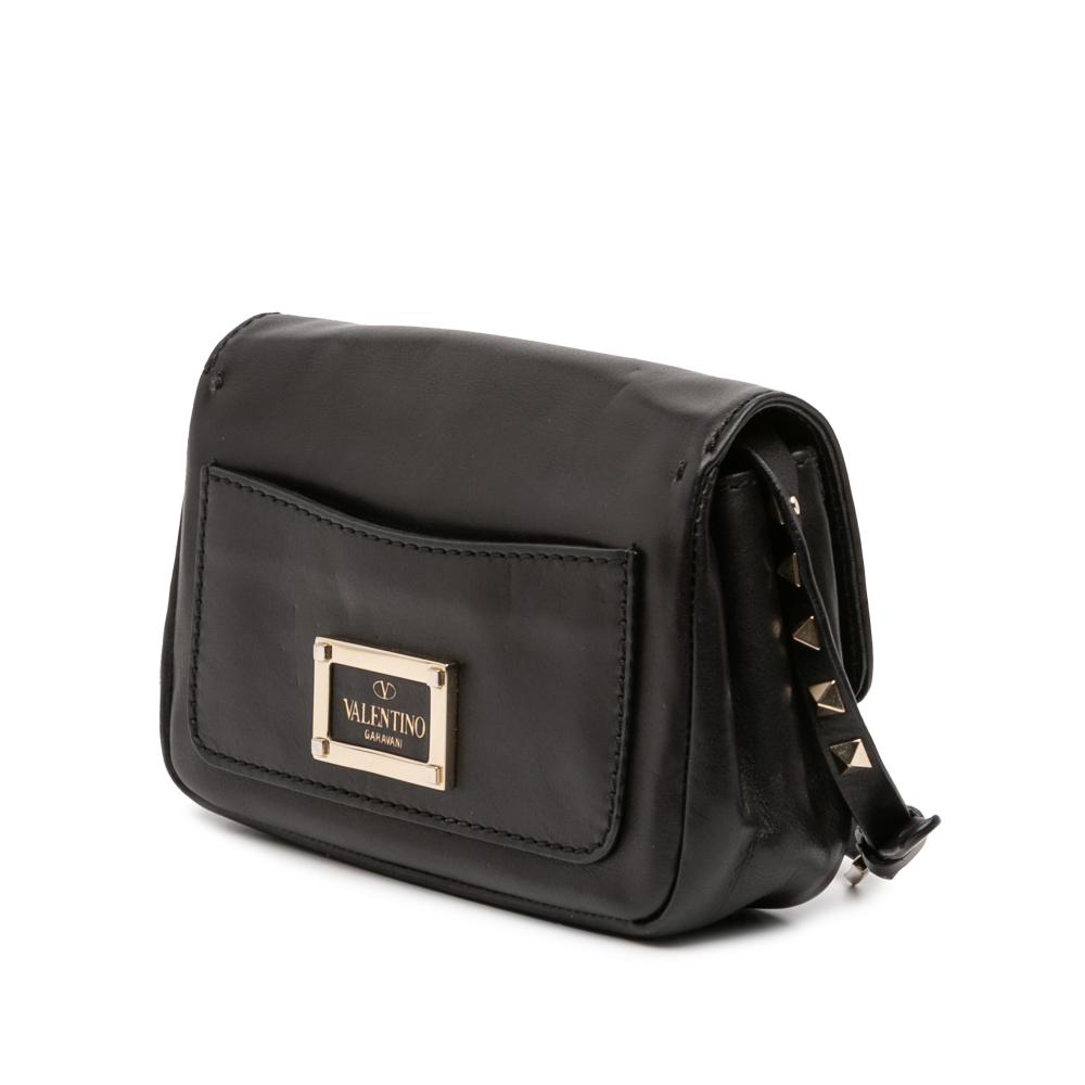 Valentino B Valentino Black Calf Leather Small Rockstud Crossbody Italy