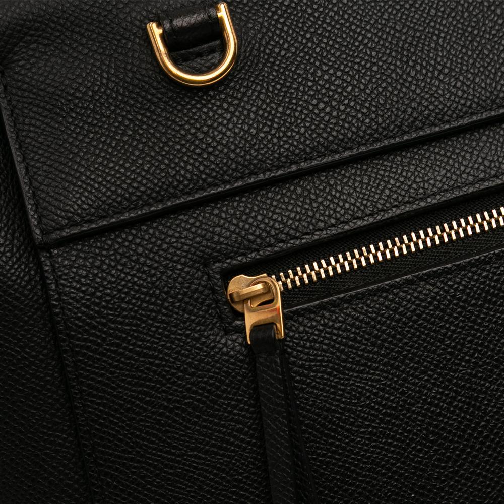 Celine B Celine Black Calf Leather Mini Grained skin Belt Satchel Italy