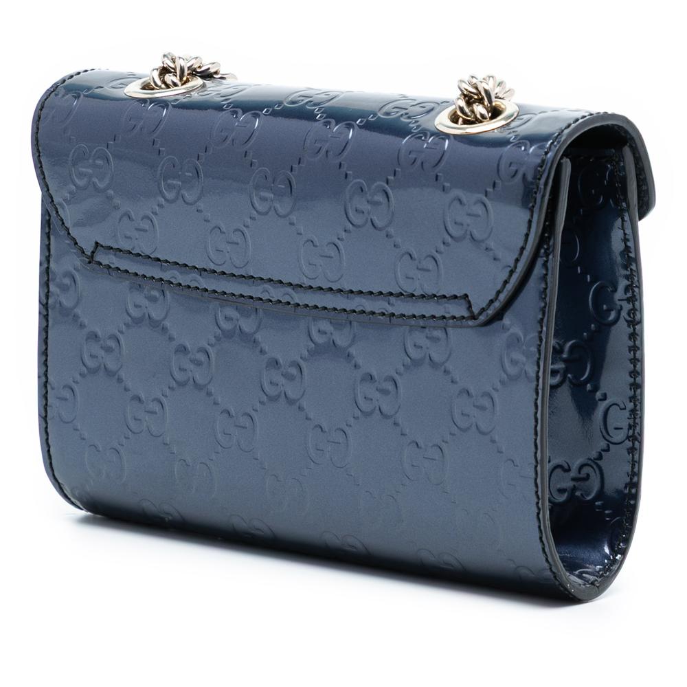 Gucci AB Gucci Blue Dark Blue Calf Leather Mini Patent Guccissima Emily Crossbody Italy