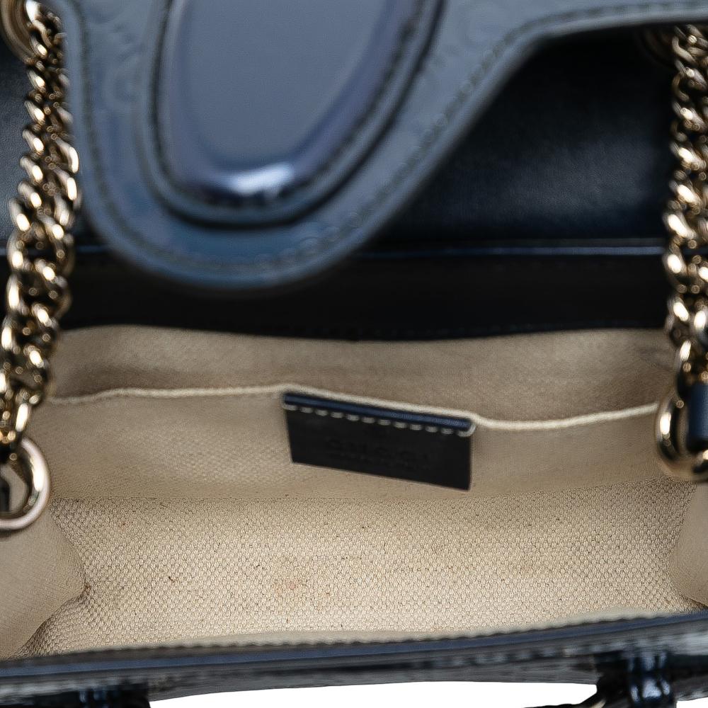 Gucci AB Gucci Blue Dark Blue Calf Leather Mini Patent Guccissima Emily Crossbody Italy