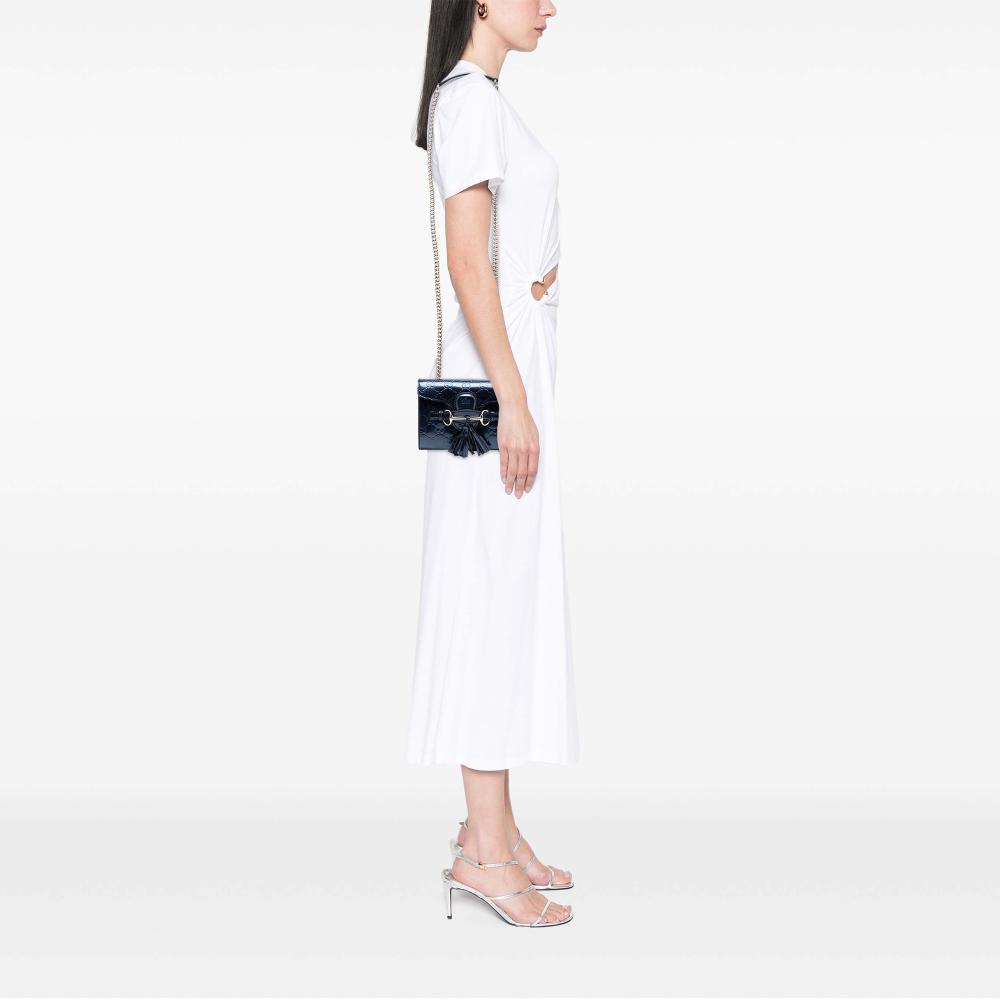 Gucci AB Gucci Blue Dark Blue Calf Leather Mini Patent Guccissima Emily Crossbody Italy