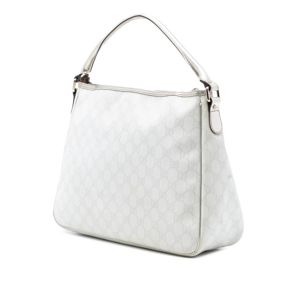 Gucci B Gucci White with Silver Coated Canvas Fabric GG Supreme Joy Handbag Italy