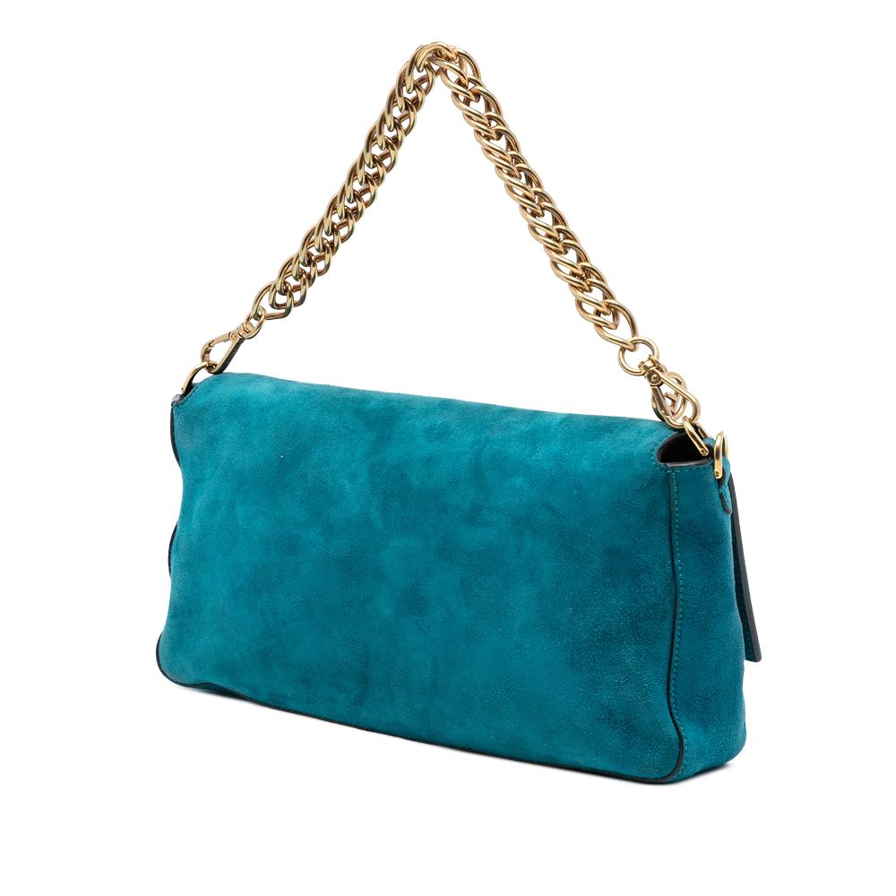 Fendi B Fendi Blue Suede Leather Large Chamois Baguette Satchel Italy