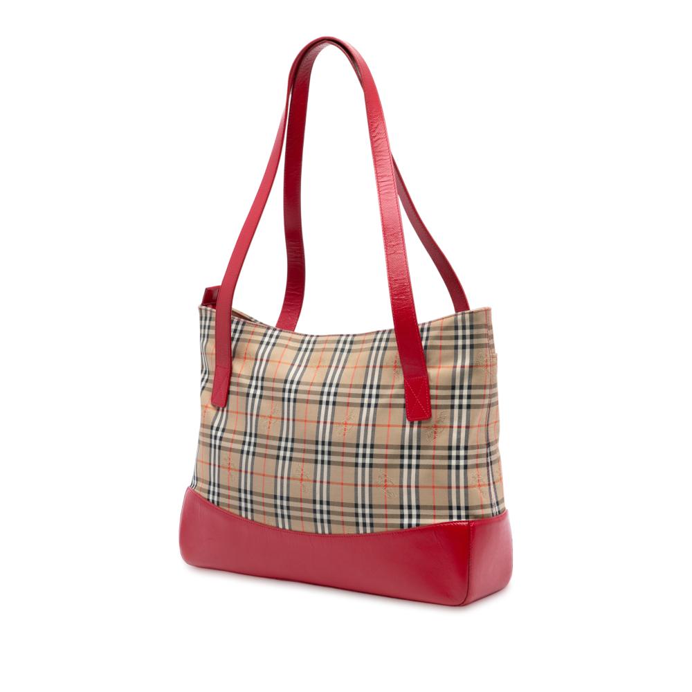 Burberry B Burberry Brown Beige with Red Canvas Fabric Haymarket Check Tote United Kingdom