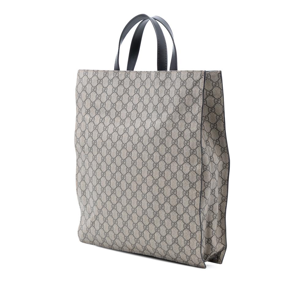 Gucci B Gucci Brown Beige Coated Canvas Fabric GG Supreme Convertible Soft Tote Italy
