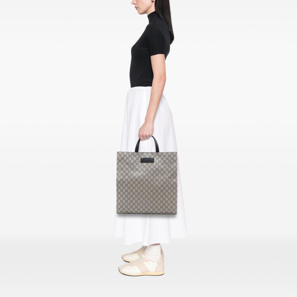 Gucci B Gucci Brown Beige Coated Canvas Fabric GG Supreme Convertible Soft Tote Italy