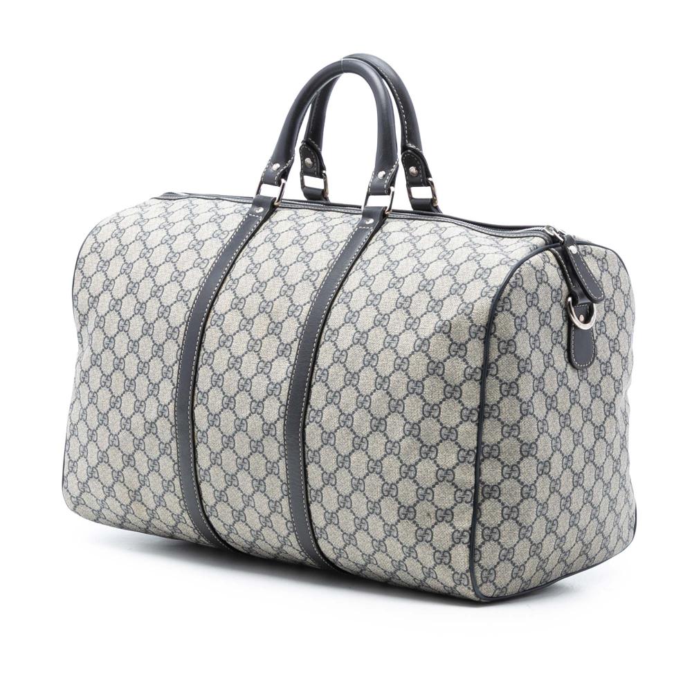 Gucci B Gucci Brown Beige Coated Canvas Fabric Large GG Supreme Joy Duffel Bag Italy