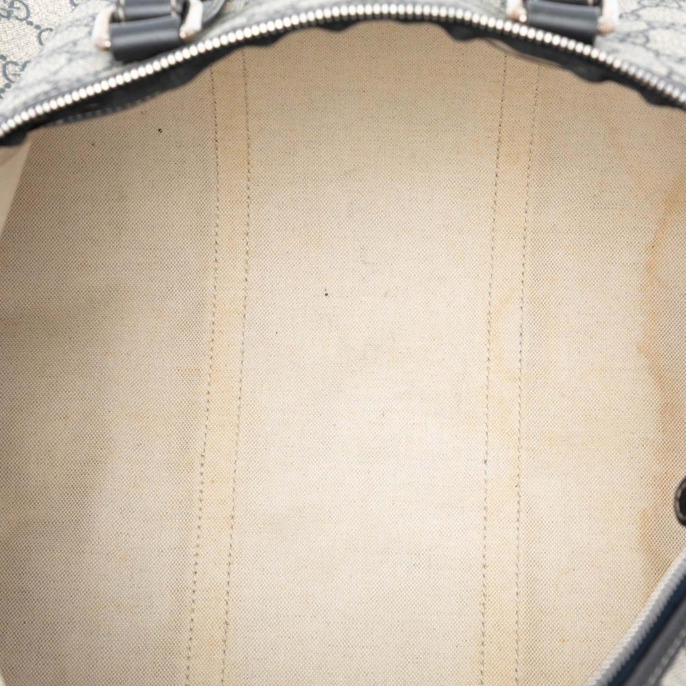 Gucci B Gucci Brown Beige Coated Canvas Fabric Large GG Supreme Joy Duffel Bag Italy