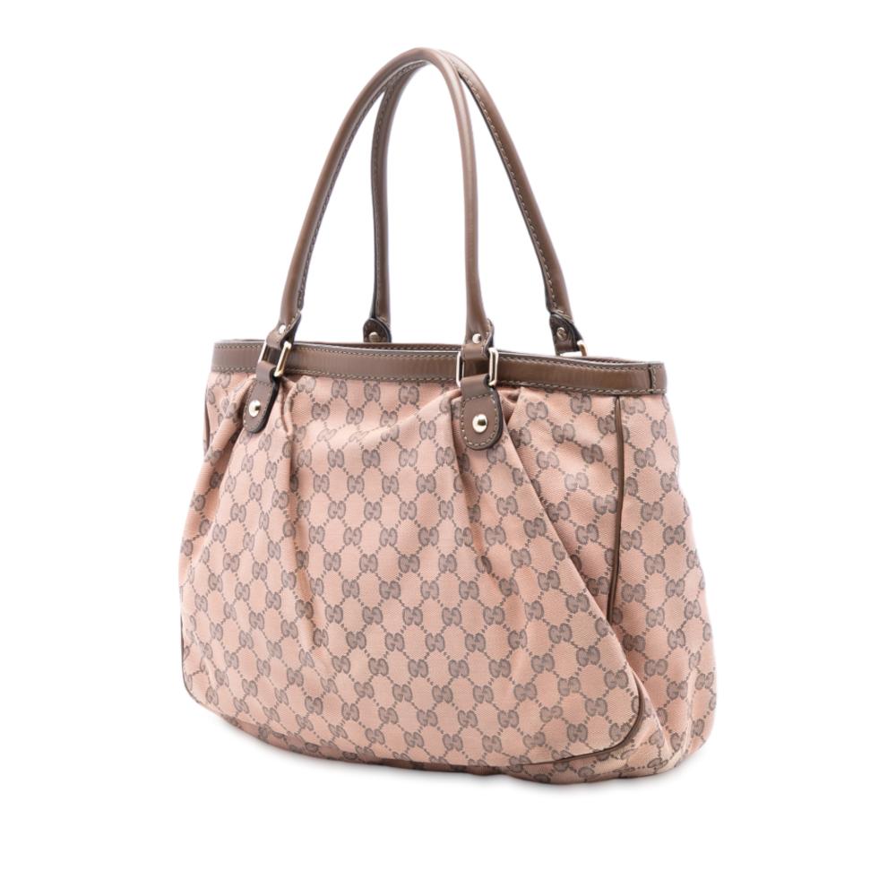 Gucci B Gucci Pink Canvas Fabric GG Sukey Tote Italy