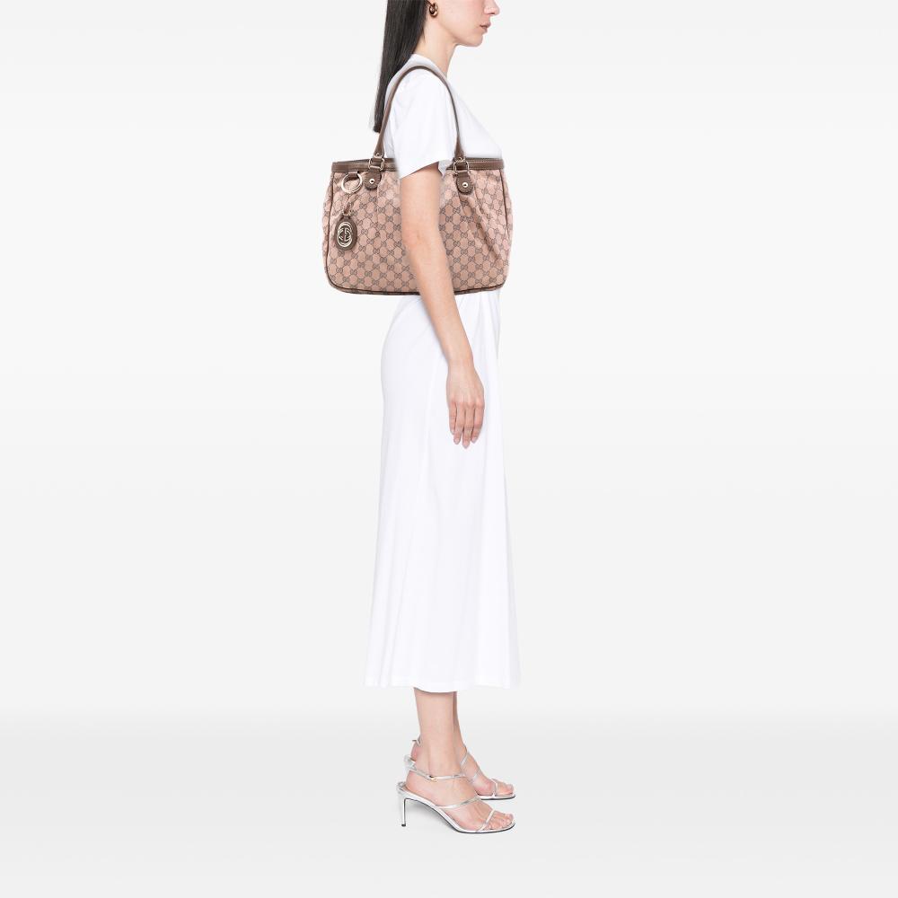 Gucci B Gucci Pink Canvas Fabric GG Sukey Tote Italy