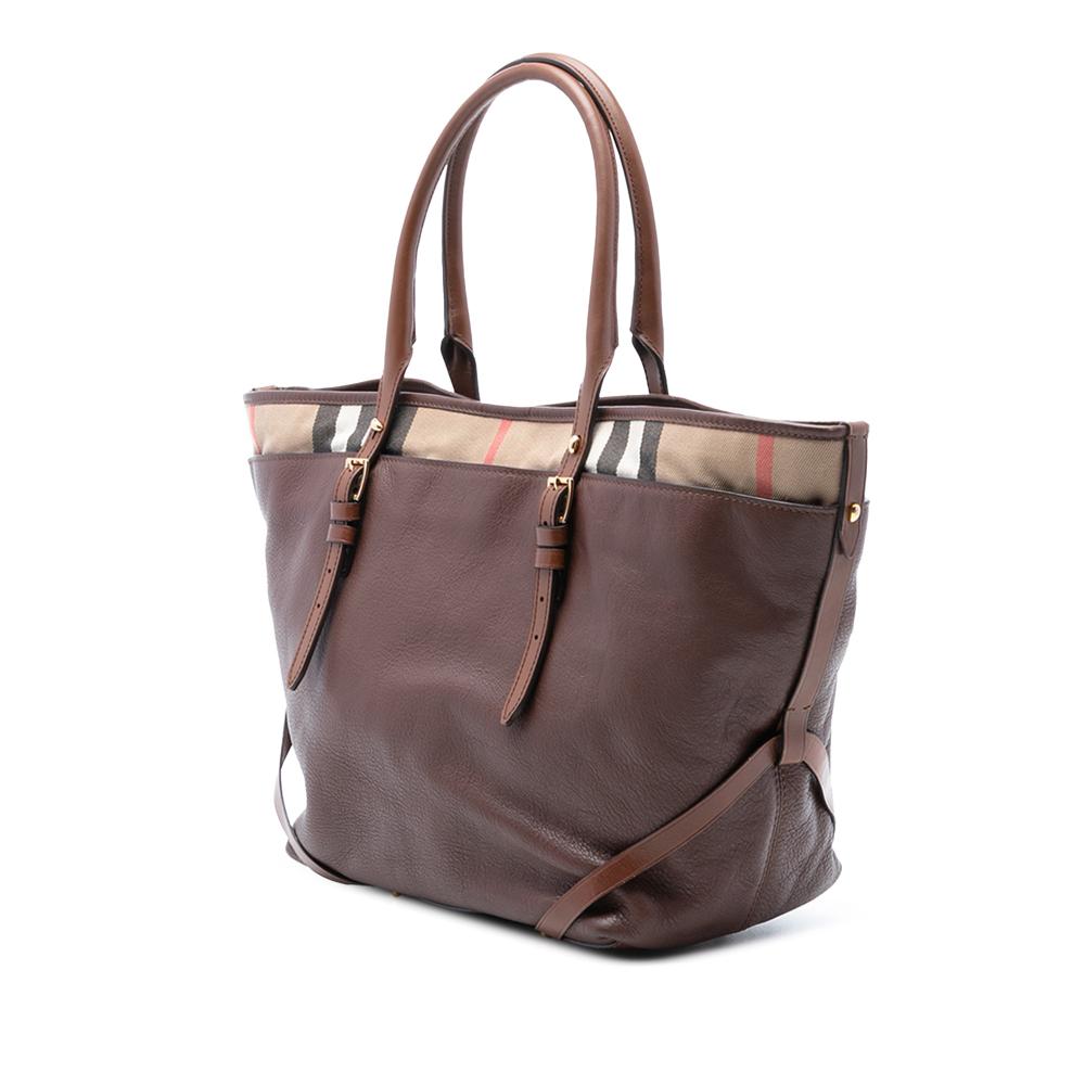 Burberry B Burberry Brown Calf Leather Medium House Check Trimmed Salisbury Tote Italy