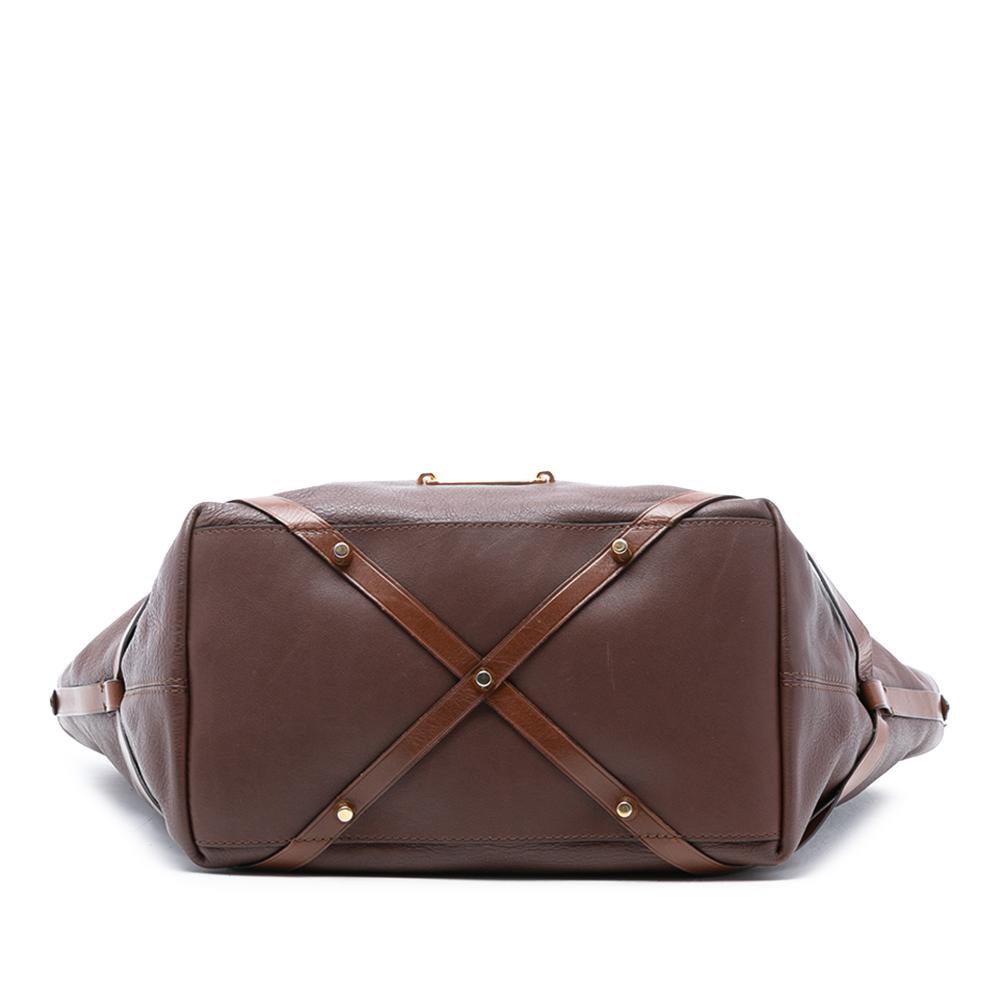 Burberry B Burberry Brown Calf Leather Medium House Check Trimmed Salisbury Tote Italy