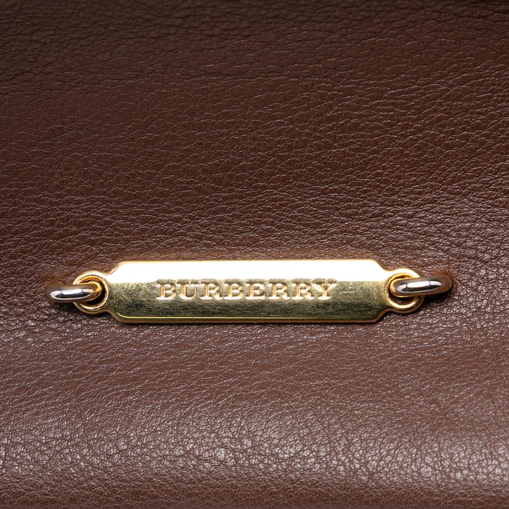 Burberry B Burberry Brown Calf Leather Medium House Check Trimmed Salisbury Tote Italy