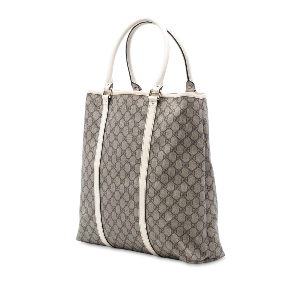 Gucci B Gucci Brown Beige with White Coated Canvas Fabric GG Supreme Joy Vertical Tote Italy