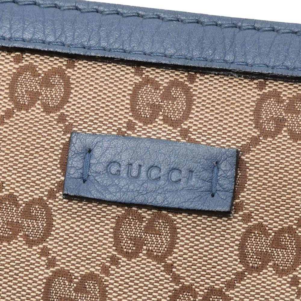 Gucci B Gucci Brown Beige with Blue Canvas Fabric GG Convertible Tote Italy