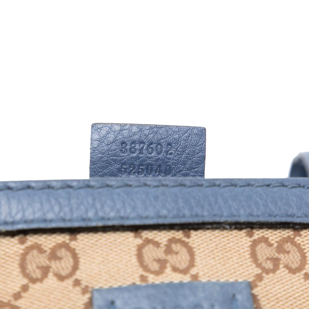 Gucci B Gucci Brown Beige with Blue Canvas Fabric GG Convertible Tote Italy