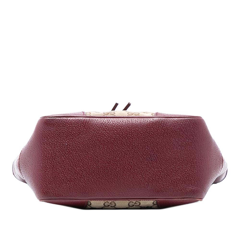 Gucci B Gucci Brown Beige with Red Dark Red Canvas Fabric Small GG Bree Satchel Italy