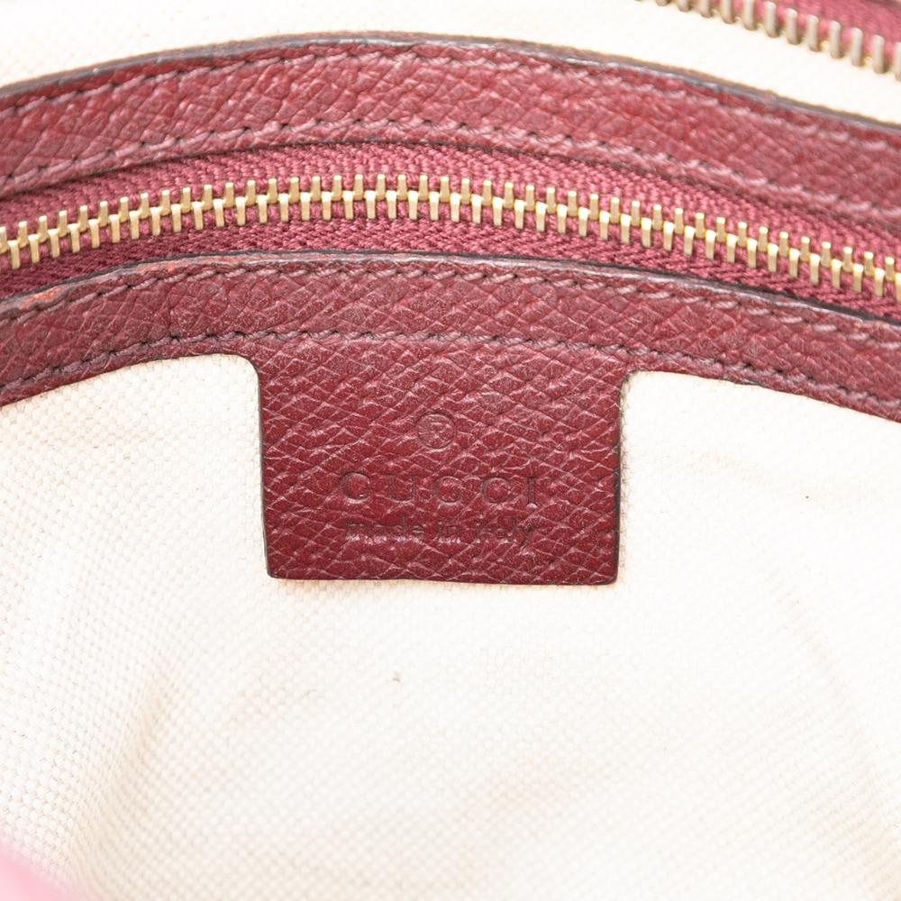 Gucci B Gucci Brown Beige with Red Dark Red Canvas Fabric Small GG Bree Satchel Italy