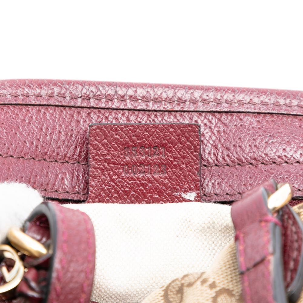 Gucci B Gucci Brown Beige with Red Dark Red Canvas Fabric Small GG Bree Satchel Italy