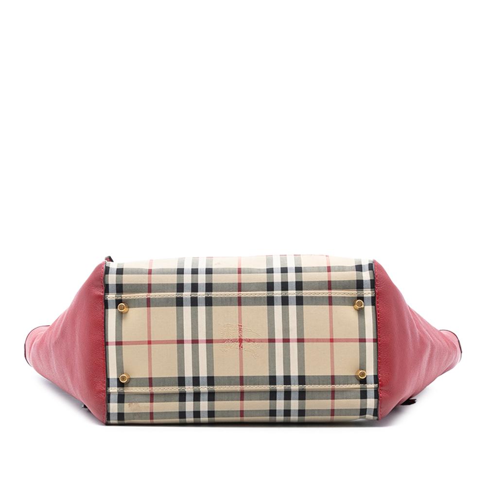 Burberry B Burberry Brown Beige Canvas Fabric Small Haymarket Check and Leather Canterbury Tote Italy