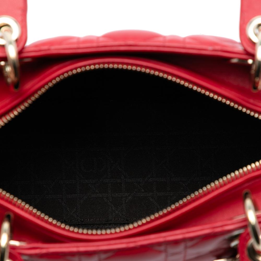 Christian Dior AB Dior Red Lambskin Leather Leather Medium Lambskin Cannage Lady Dior Italy