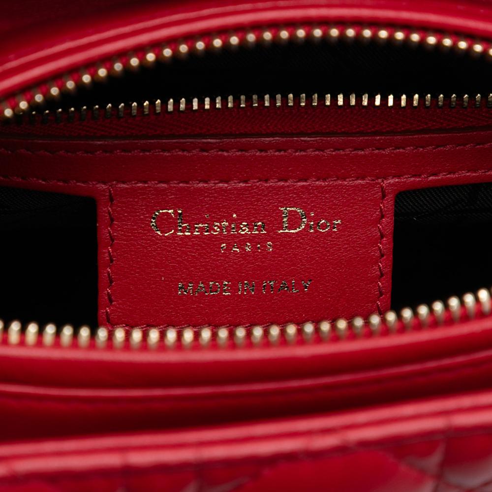 Christian Dior AB Dior Red Lambskin Leather Leather Medium Lambskin Cannage Lady Dior Italy