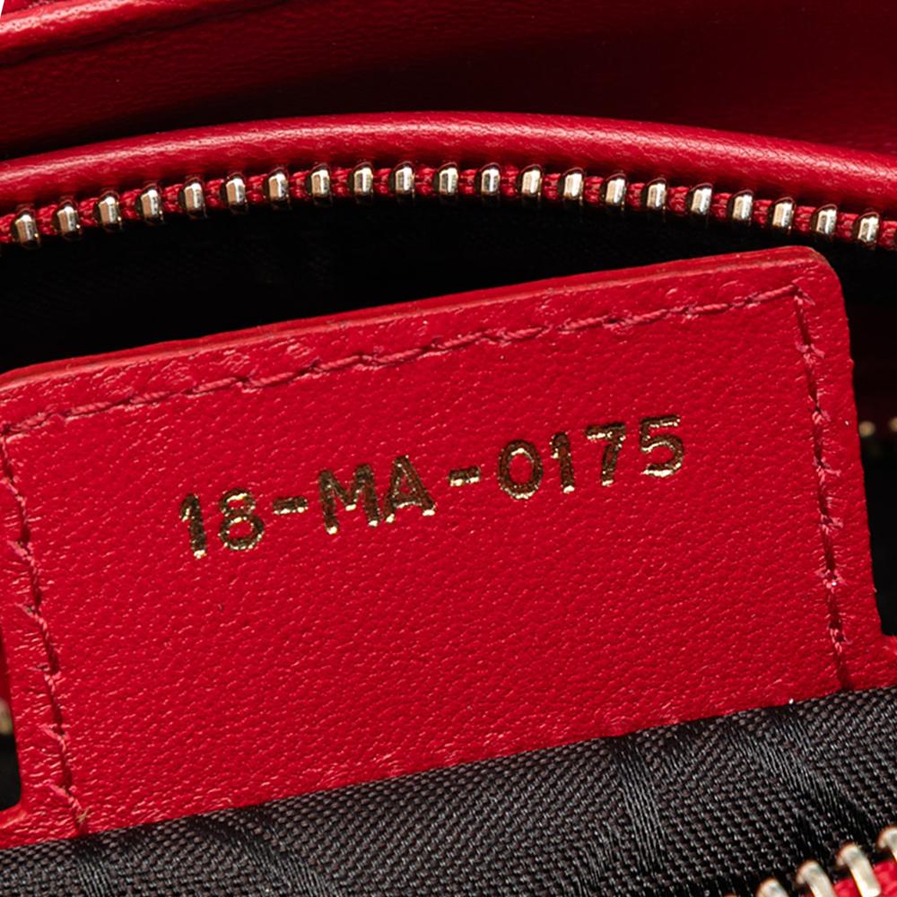 Christian Dior AB Dior Red Lambskin Leather Leather Medium Lambskin Cannage Lady Dior Italy