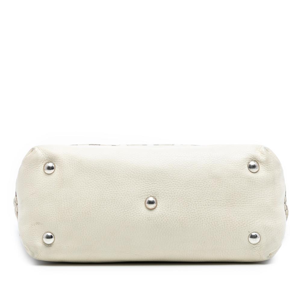 Gucci B Gucci Brown Beige with White Canvas Fabric GG Web Sunset Tote Italy