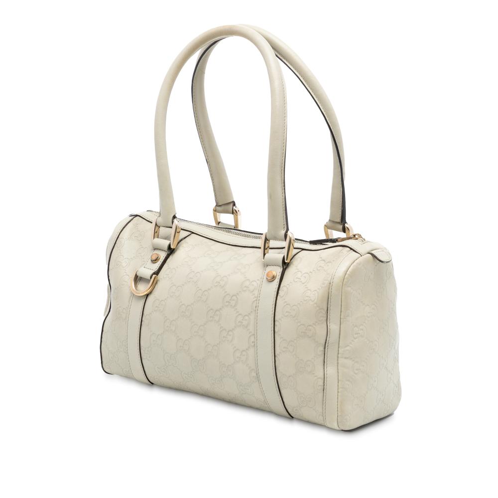 Gucci B Gucci White Ivory Calf Leather Guccissima Abbey D Ring Boston Bag Italy