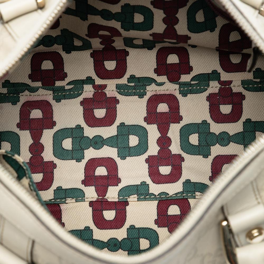 Gucci B Gucci White Ivory Calf Leather Guccissima Abbey D Ring Boston Bag Italy