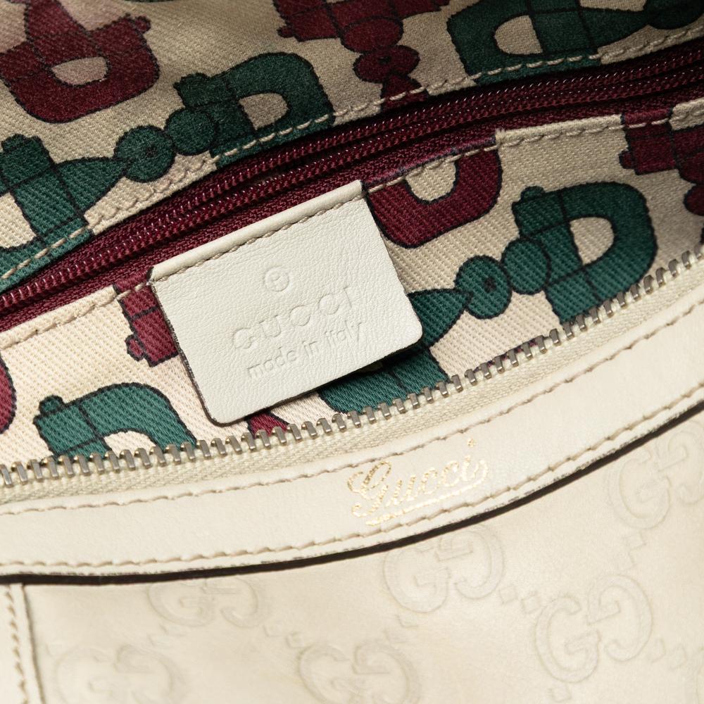Gucci B Gucci White Ivory Calf Leather Guccissima Abbey D Ring Boston Bag Italy