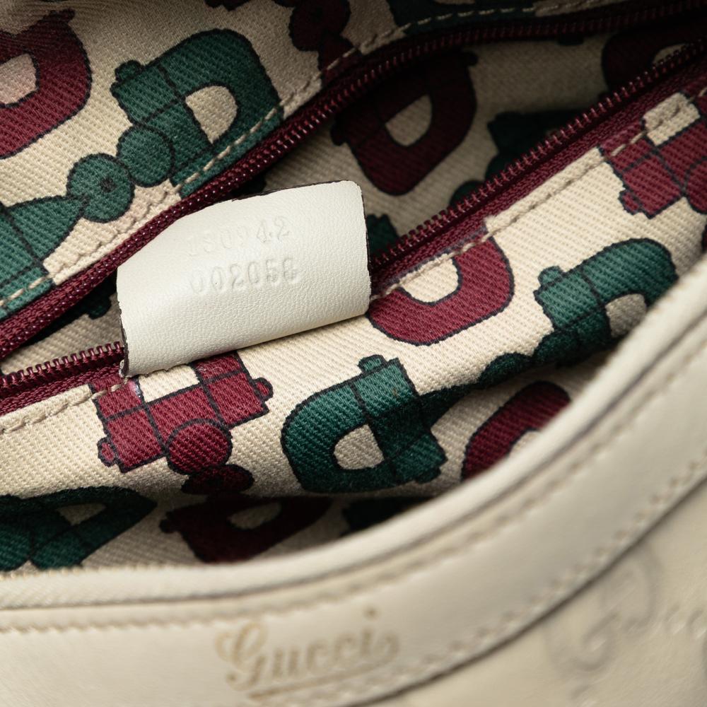 Gucci B Gucci White Ivory Calf Leather Guccissima Abbey D Ring Boston Bag Italy