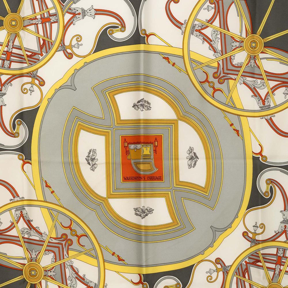 Hermès AB Hermès Gray Silk Fabric Washingtons Carriage Scarf 90 France