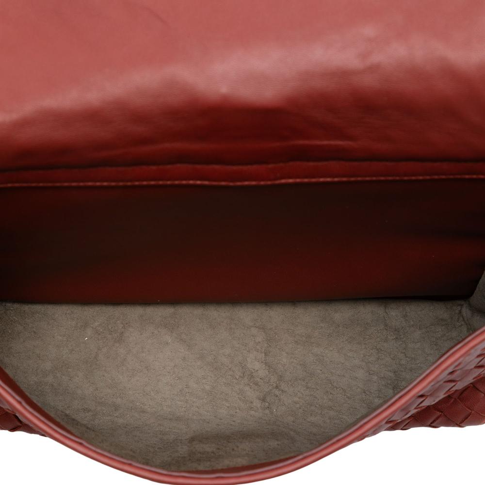 Bottega Veneta Red Nappa Intrecciato Double Sided Flap Messenger Bag Italy