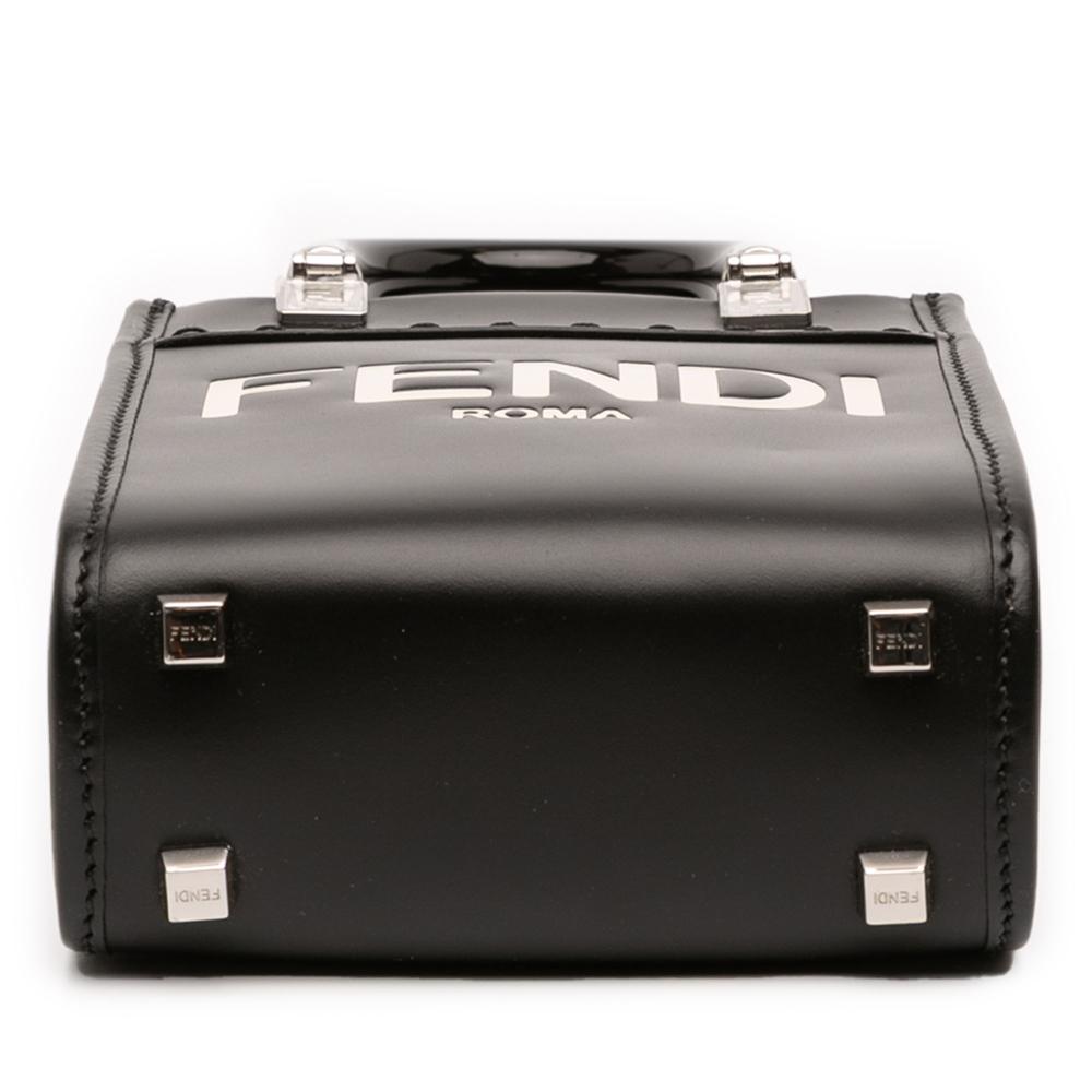 Fendi AB Fendi Black Calf Leather Mini Sunshine Shopper Tote Italy