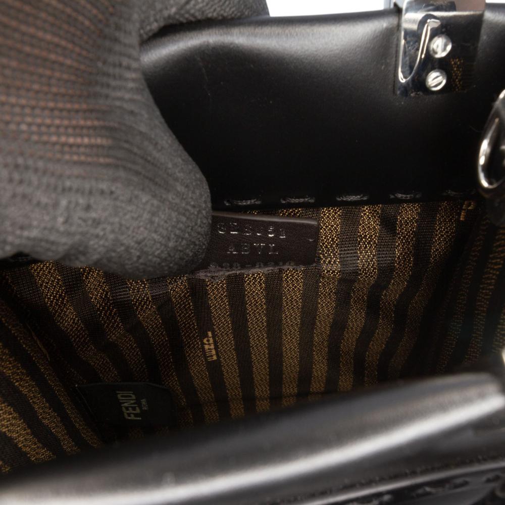 Fendi AB Fendi Black Calf Leather Mini Sunshine Shopper Tote Italy