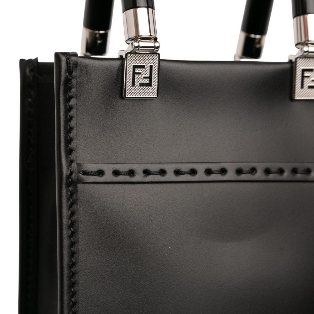 Fendi AB Fendi Black Calf Leather Mini Sunshine Shopper Tote Italy