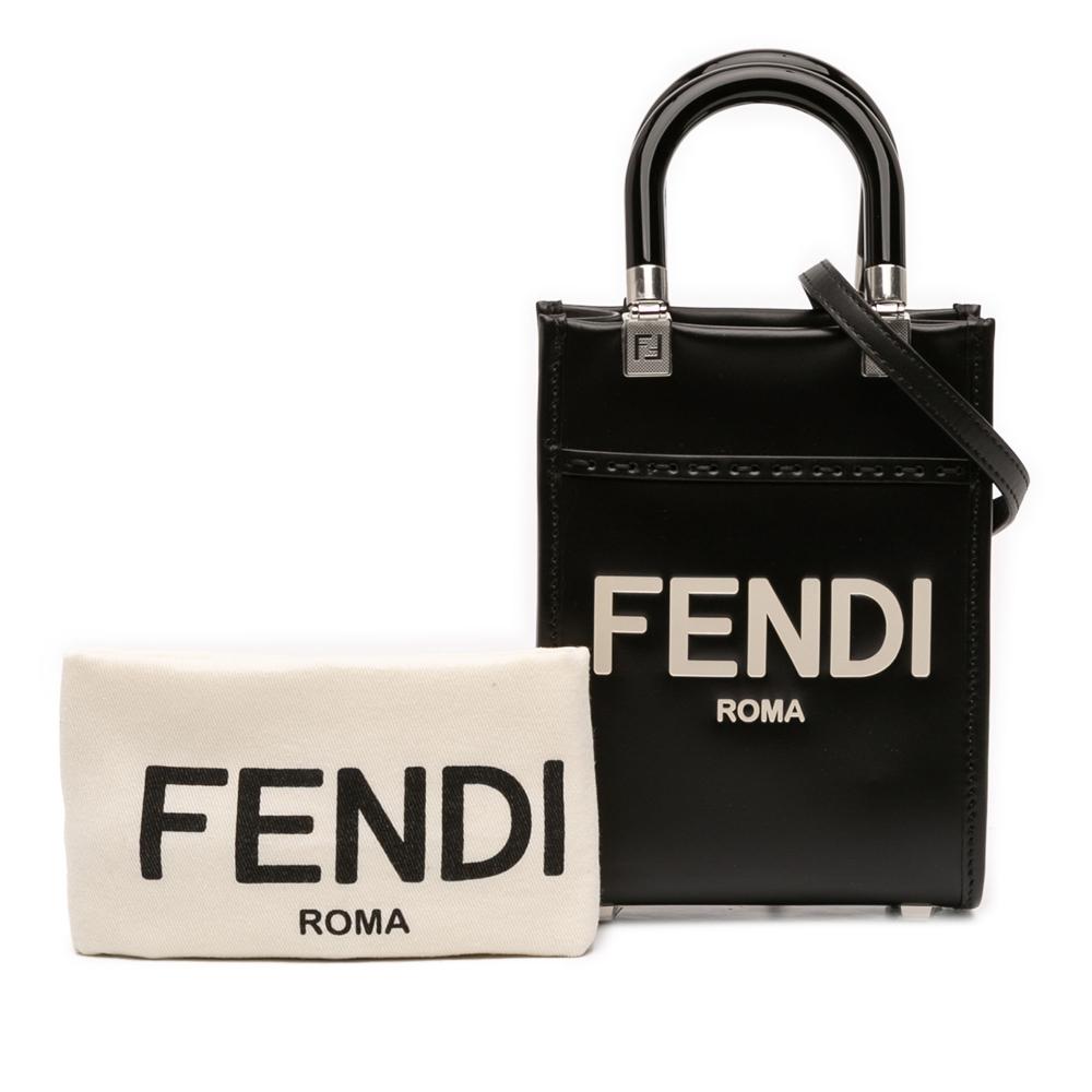 Fendi AB Fendi Black Calf Leather Mini Sunshine Shopper Tote Italy