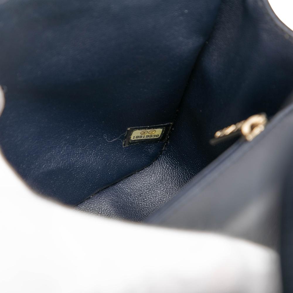 Chanel AB Chanel Blue Navy Lambskin Leather Leather CC Horizontal Quilted Lambskin Double Flap France