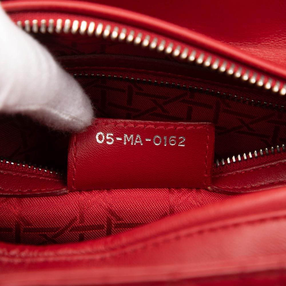 Christian Dior AB Dior Red Lambskin Leather Leather Medium Lambskin Cannage Lady Dior Italy
