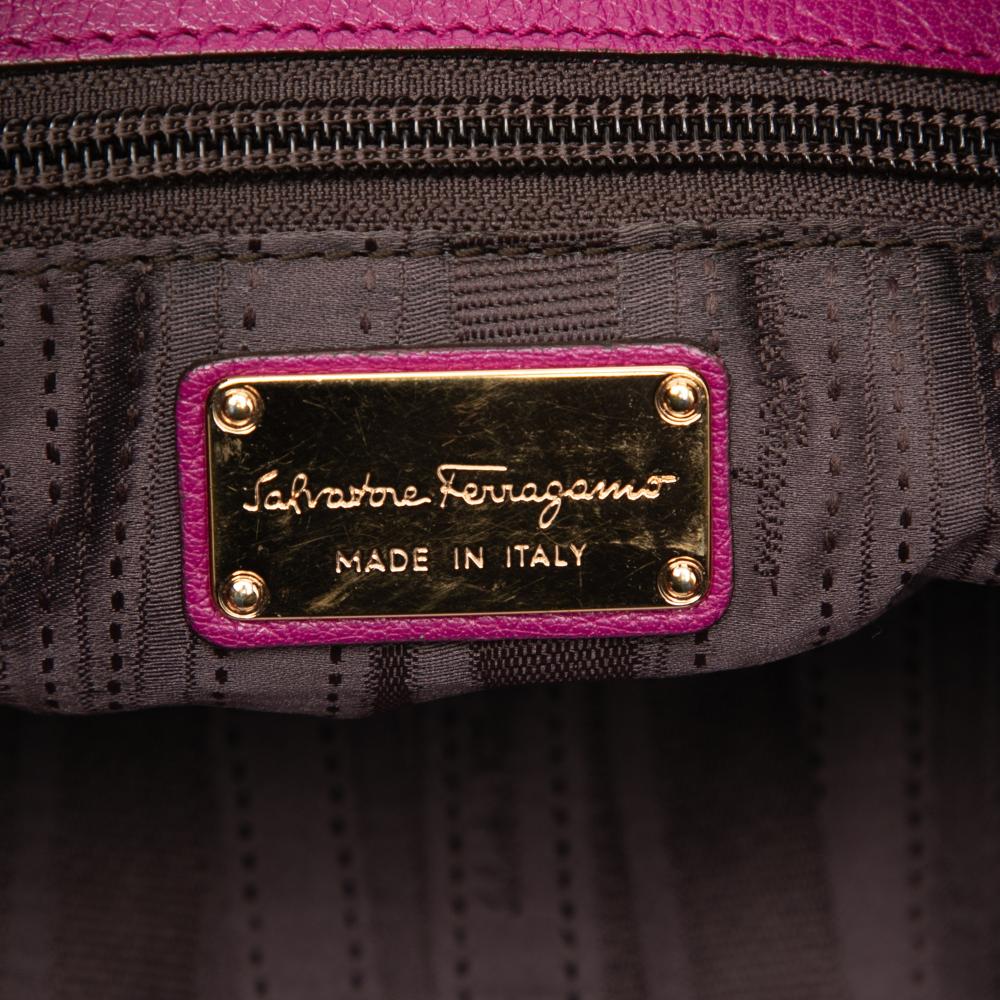 Ferragamo B Ferragamo Purple Magenta Calf Leather Medium Betulla Tote Italy