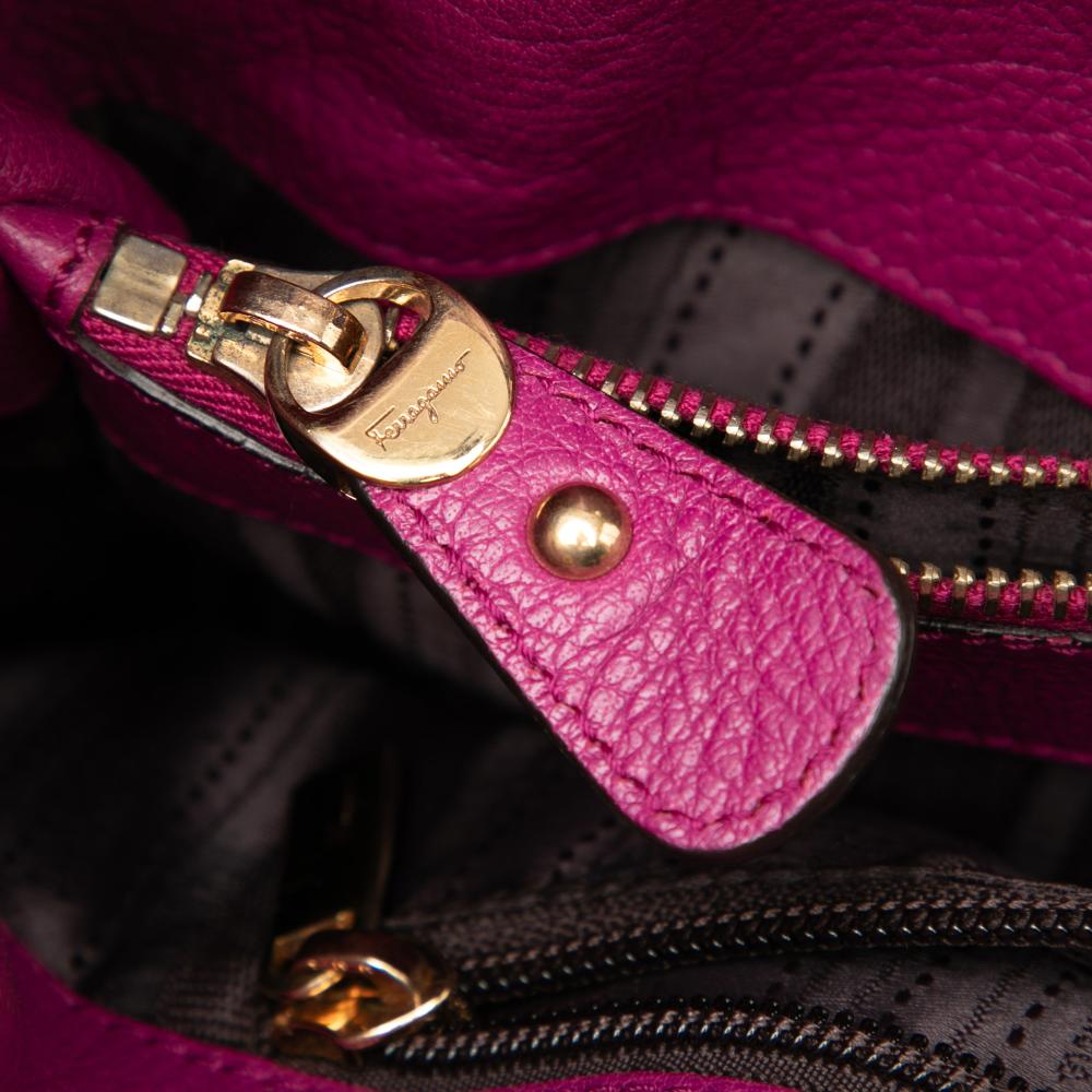 Ferragamo B Ferragamo Purple Magenta Calf Leather Medium Betulla Tote Italy