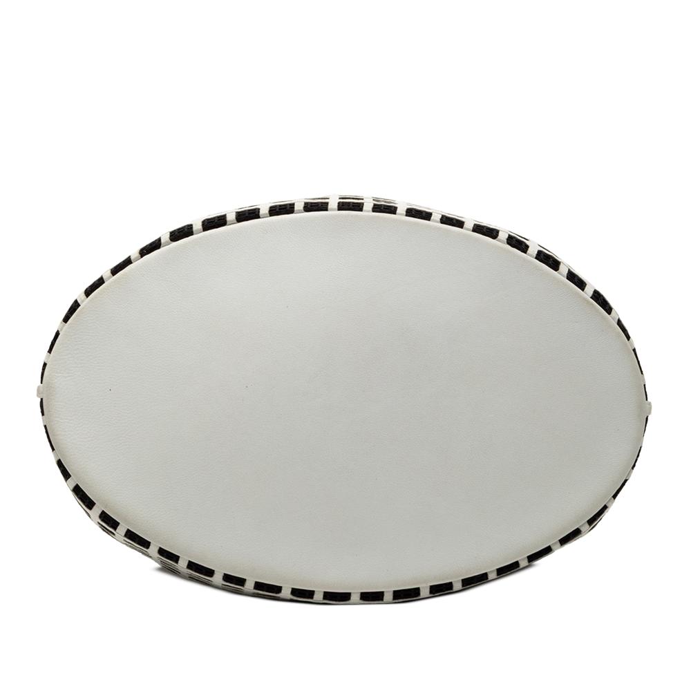 Chanel B Chanel Black with White Off White Mesh Fabric CC and Calfskin Bucket Bag Italy